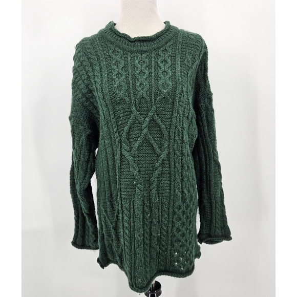 Cattaig Donn Cable Knit Wool Dress Made in Ireland Green M - Picture 1 of 8